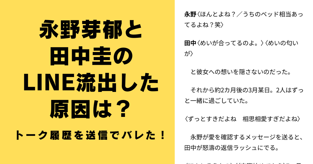 永野芽郁と田中圭のLINE流出した原因は？トーク履歴を送信でバレた！１