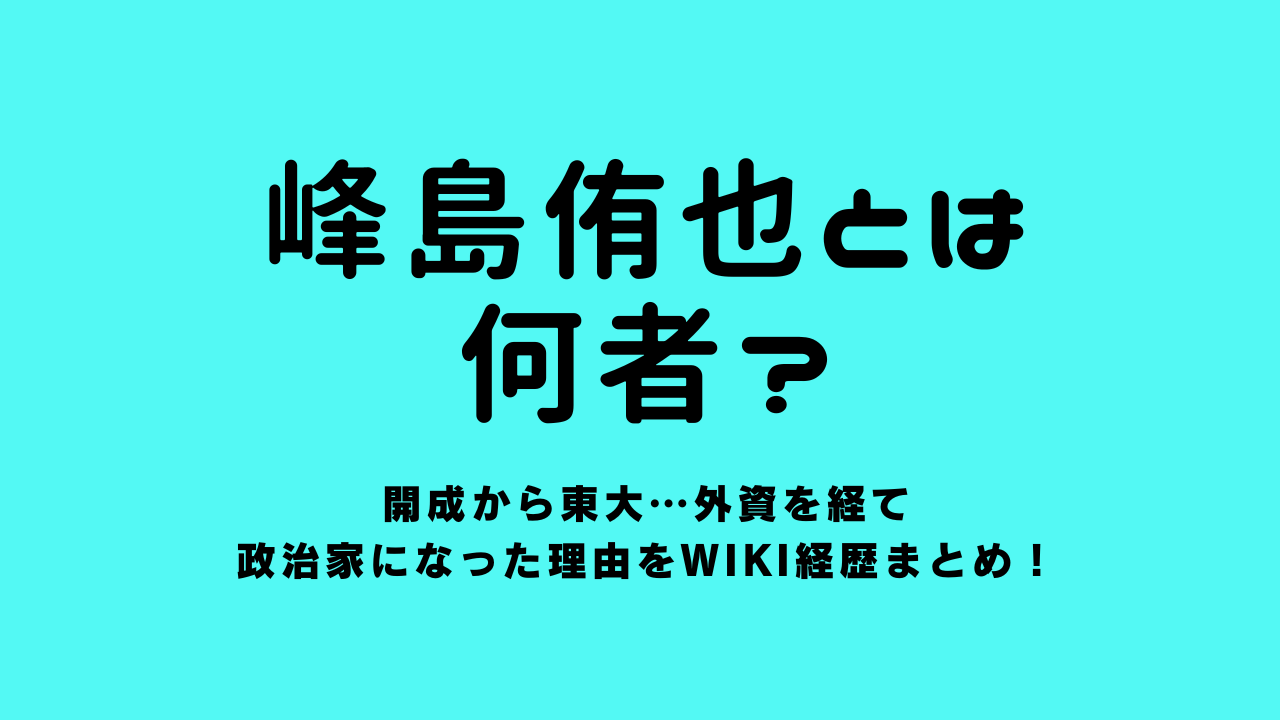 峰島侑也とは何者？開成から東大…外資を経て政治家になった理由をwiki経歴まとめ！