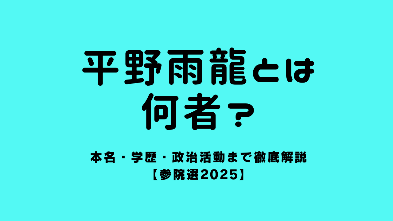 平野雨龍とは何者？本名・学歴・政治活動まで徹底解説【参院選2025】